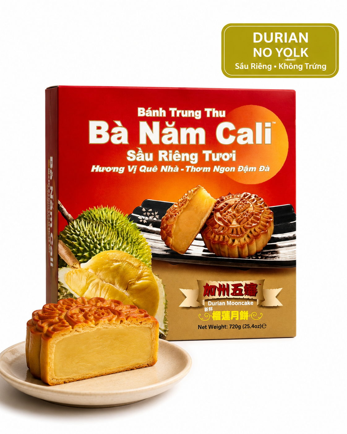 Traditional Ba Nam Cali Durian Mooncake featuring creamy premium durian paste 