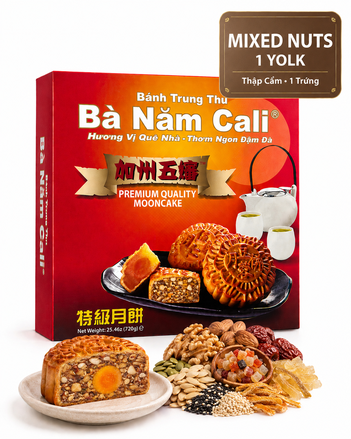 Premium Ba Nam Cali Mixed Nuts Mooncake crafted with rich textures and classic festive flavors 1 yolk