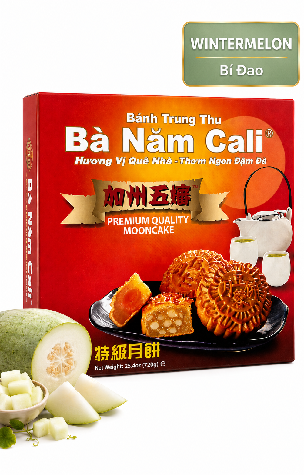 Ba Nam Cali Winter Melon Coconut Mooncake featuring sweet winter melon and fragrant coconut filling