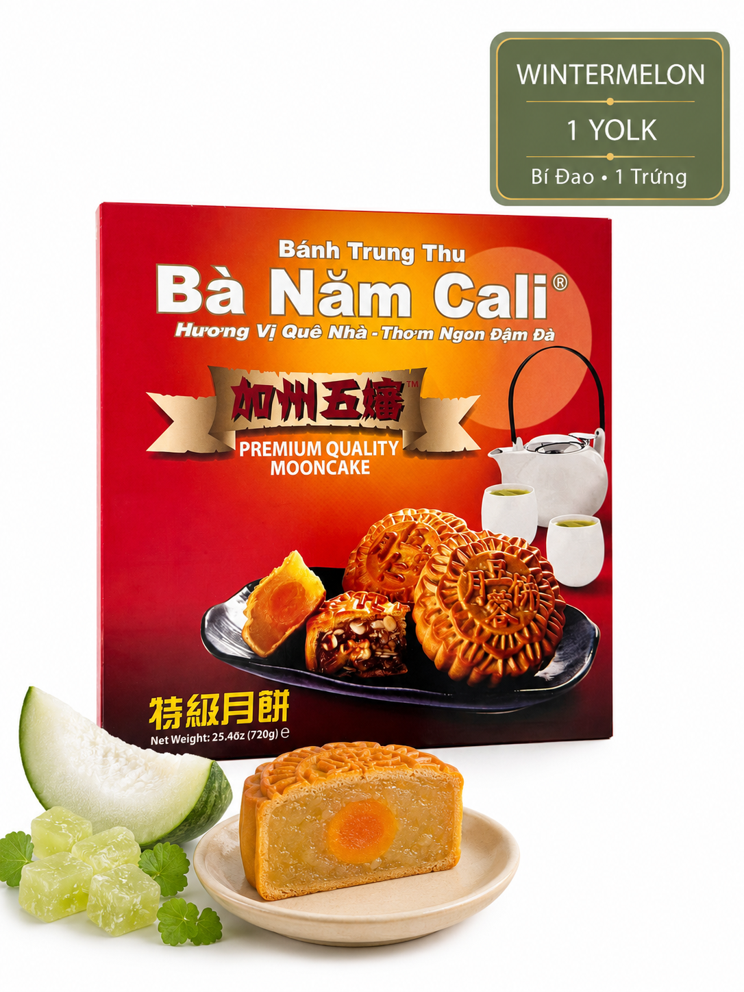 Traditional Ba Nam Cali Winter Melon Coconut Mooncake showcasing a rich coconut filling and tender pastry crust 1 yolk