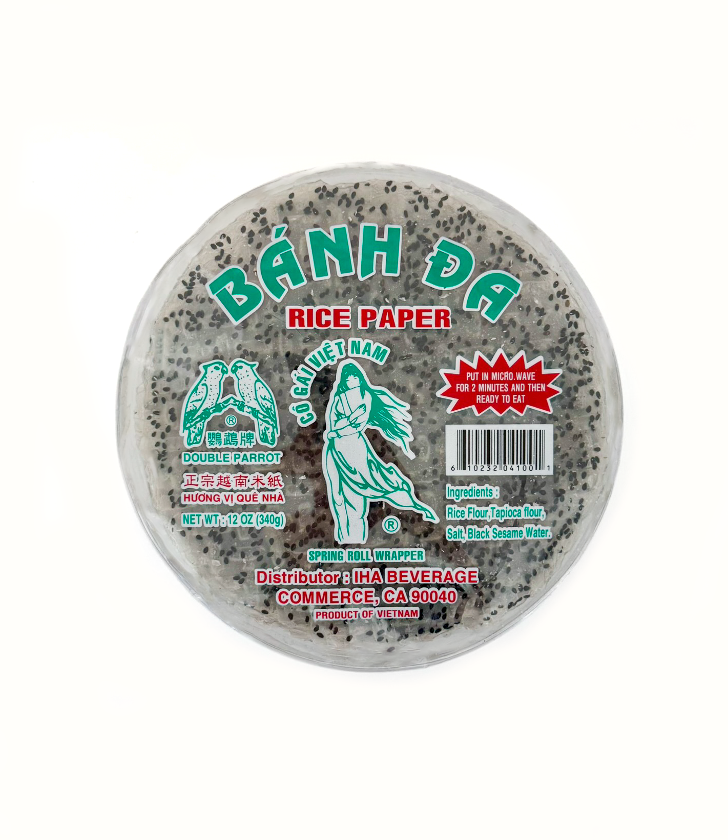 Double Parrot Banh Da Spring Roll Wrapper Black Sesame 22cm