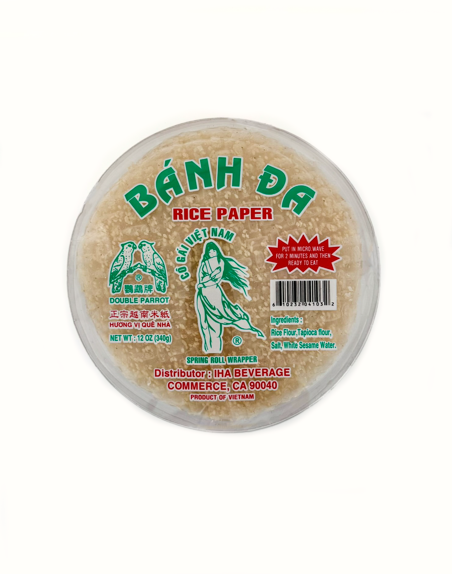 Double Parrot Banh Da Spring Roll Wrapper White Sesame 22cm