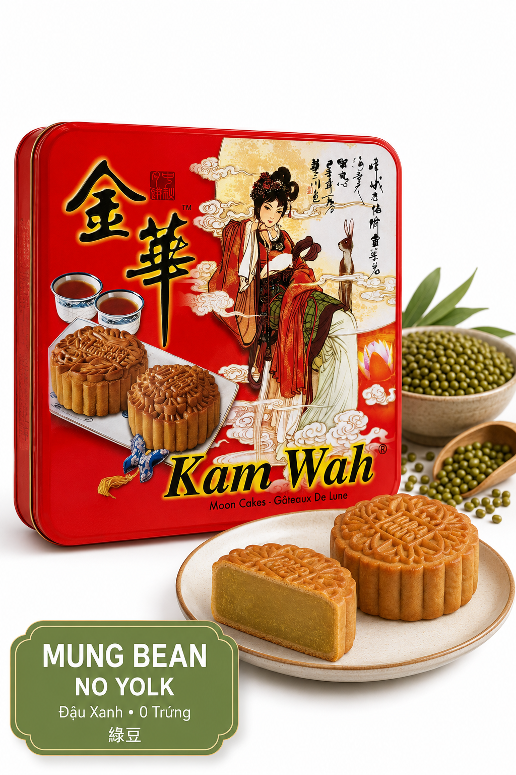 Traditional Kam Wah Mung Bean Mooncake featuring delicate mung bean filling and classic pastry artistry