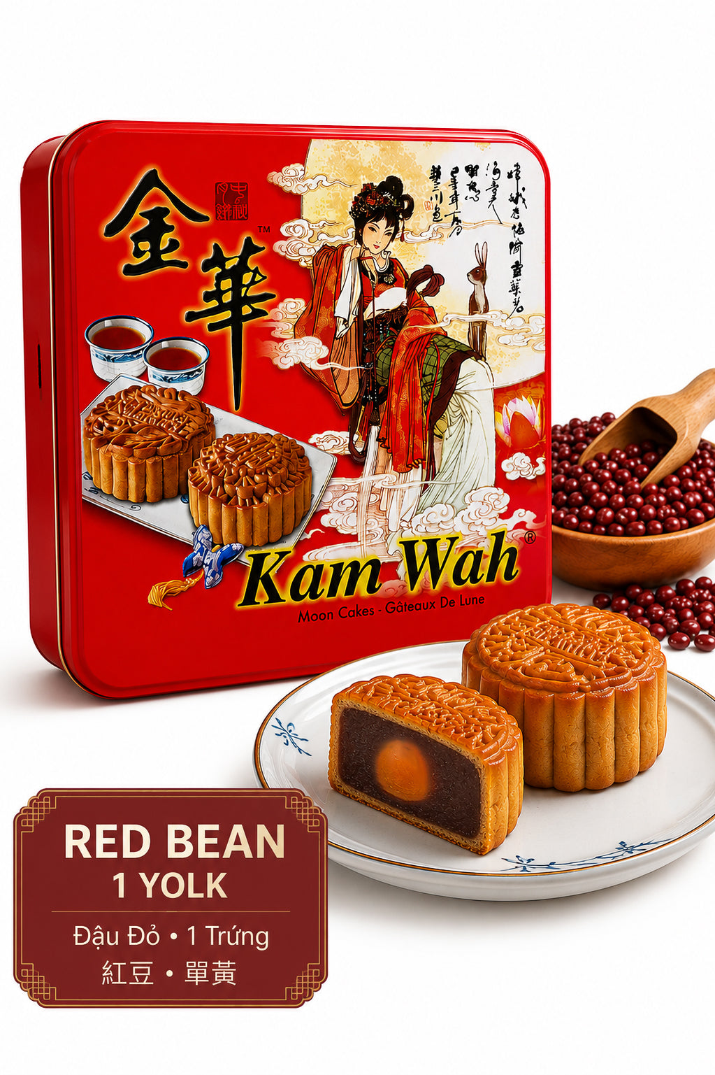 Authentic Kam Wah Red Bean Mooncake made with rich red bean paste for a classic Mid-Autumn treat 1 yolk